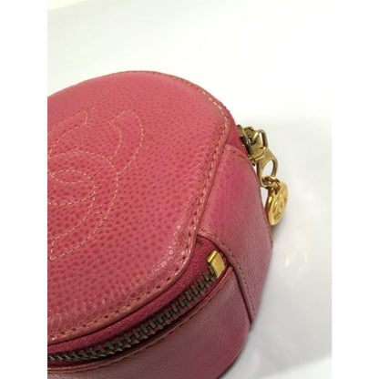 CHANEL CC Caviar Round Pouch Jewelry Travel Case Coin Purse Pink