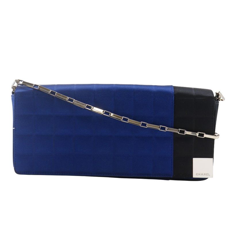 Chanel Chocobar Chain Shoulder A17829 Satin Blue Ladies Shoulder Bag