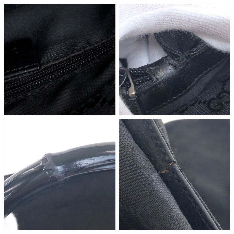 Gucci Bamboo Black Silver Hardware GG Canvas 002 And 1010 Handbag Tote Bag