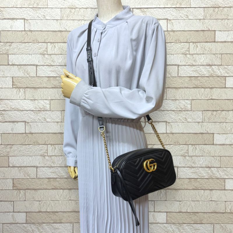 Gucci GG Marmont Shoulder Bag Leather 447632 Black Ladies Gucci  Gucci