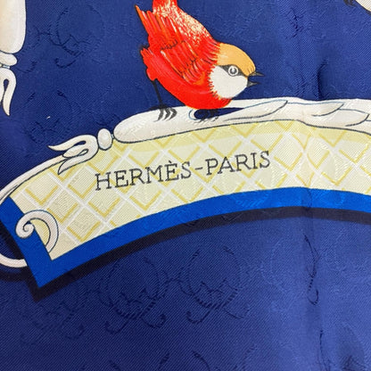 Hermes Scarf Carre90 Key to Freedom Lacledeschamps Blue