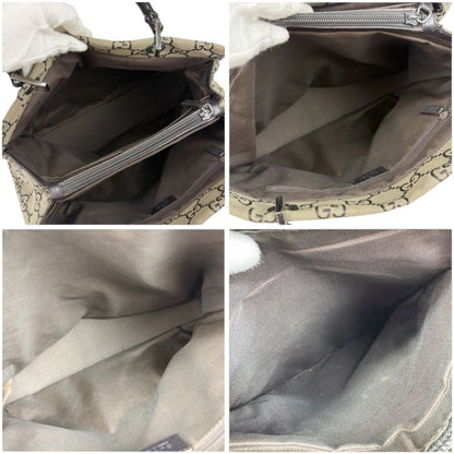 Gucci Tote Bag Bamboo Line GG Pattern Gray Black Nylon Canvas