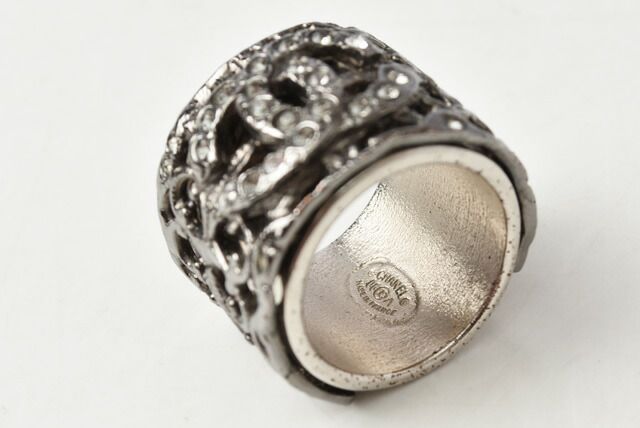 Chanel Ring Chanel Coco Rings Rhinestone Pearl Gunmetal Size 13
