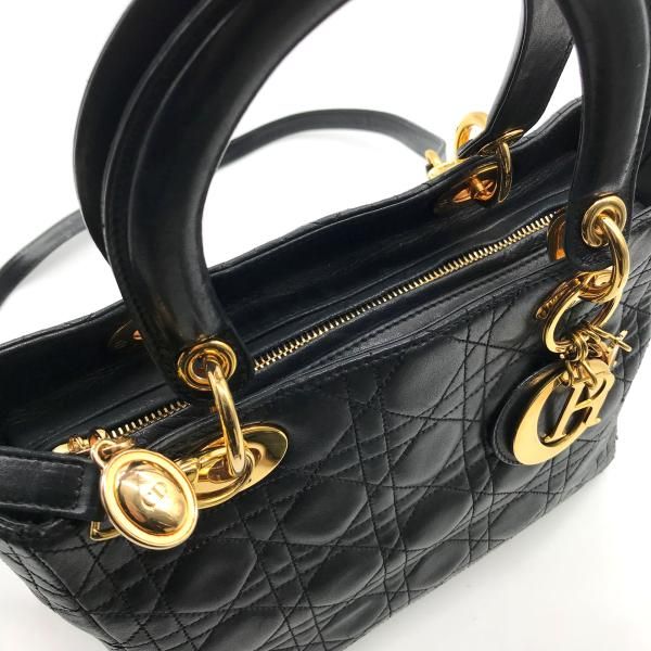 Dior Lady 2-Way Cannage Hand Bag Black