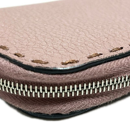 Fendi Coin Case Selleria 8m0313 Pink Gray Round Zipper Leather