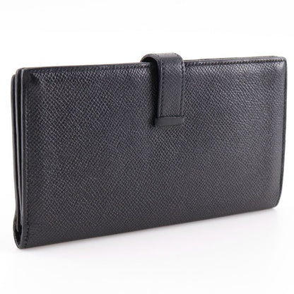 Hermes Bearn Courchevel Black/silver Hardware □O Unisex Long Wallet
