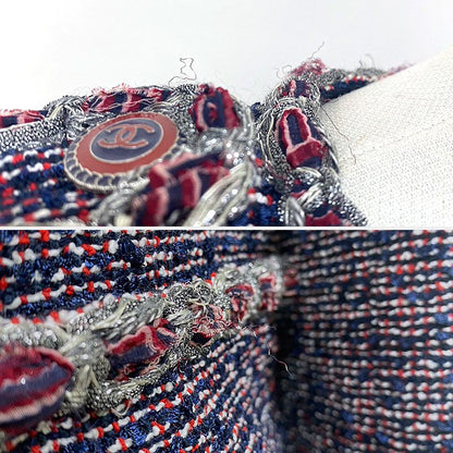 Chanel Tweed Setup Navy X Red X White Size 34 36 Skirt Suit