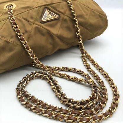 Prada Nylon Tessuto Chain Shoulder Tote Brown