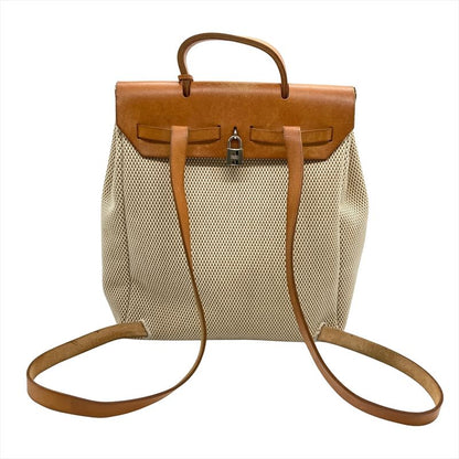 Hermes Herbag A Dos Backpack Toile GM □G Engraved Beige Silver Hardware Women