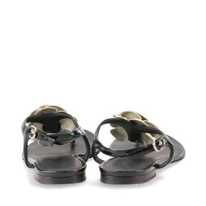 Chanel Coco Mark Camellia Patent Leather Sandals Women's 35C Black And Ivory