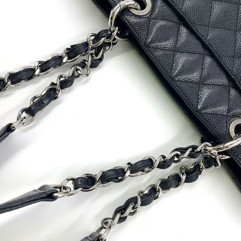 Chanel GST Tote Bag Matelasse 13th Caviar Skin Black Shoulder Bag Silver