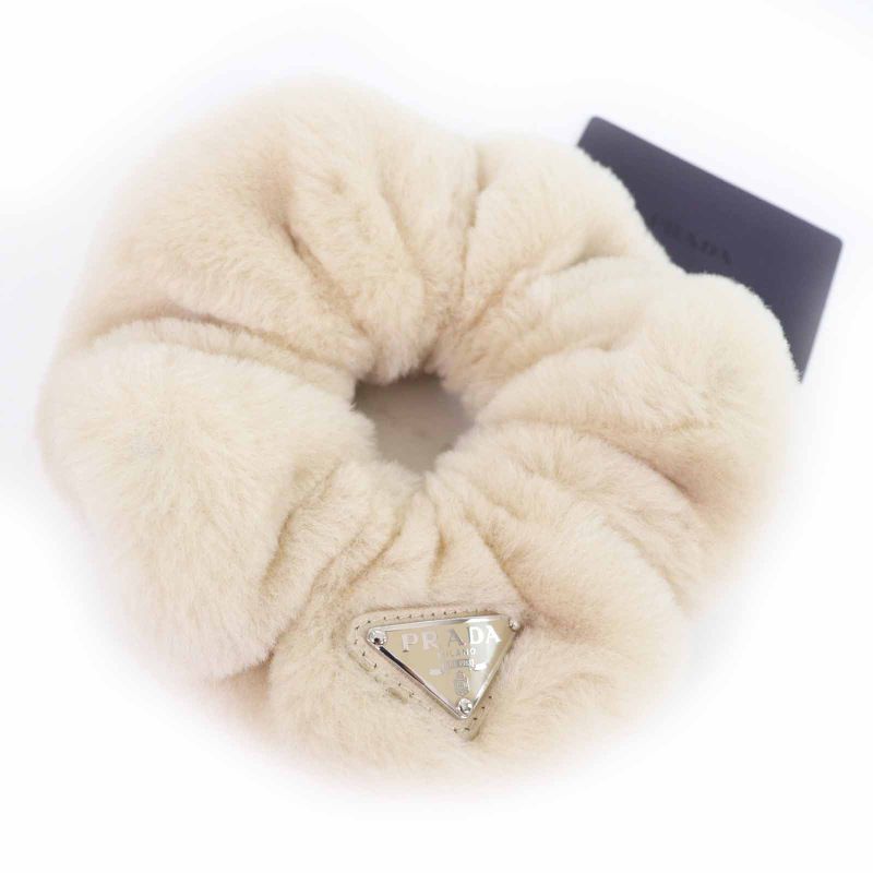 Prada 1if131 Sheepskin With Triangle Logo Plate Hair Tie Hair Accessory