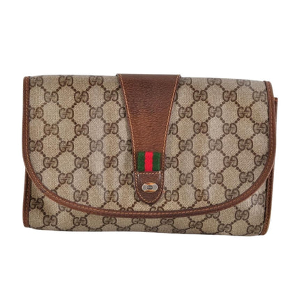 Gucci GG Supreme Ophidia Sherry Line Clutch Bag Wallet Web Canvas Tan
