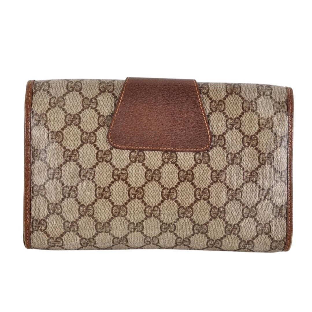 Gucci GG Supreme Ophidia Sherry Line Clutch Bag Wallet Web Canvas Tan
