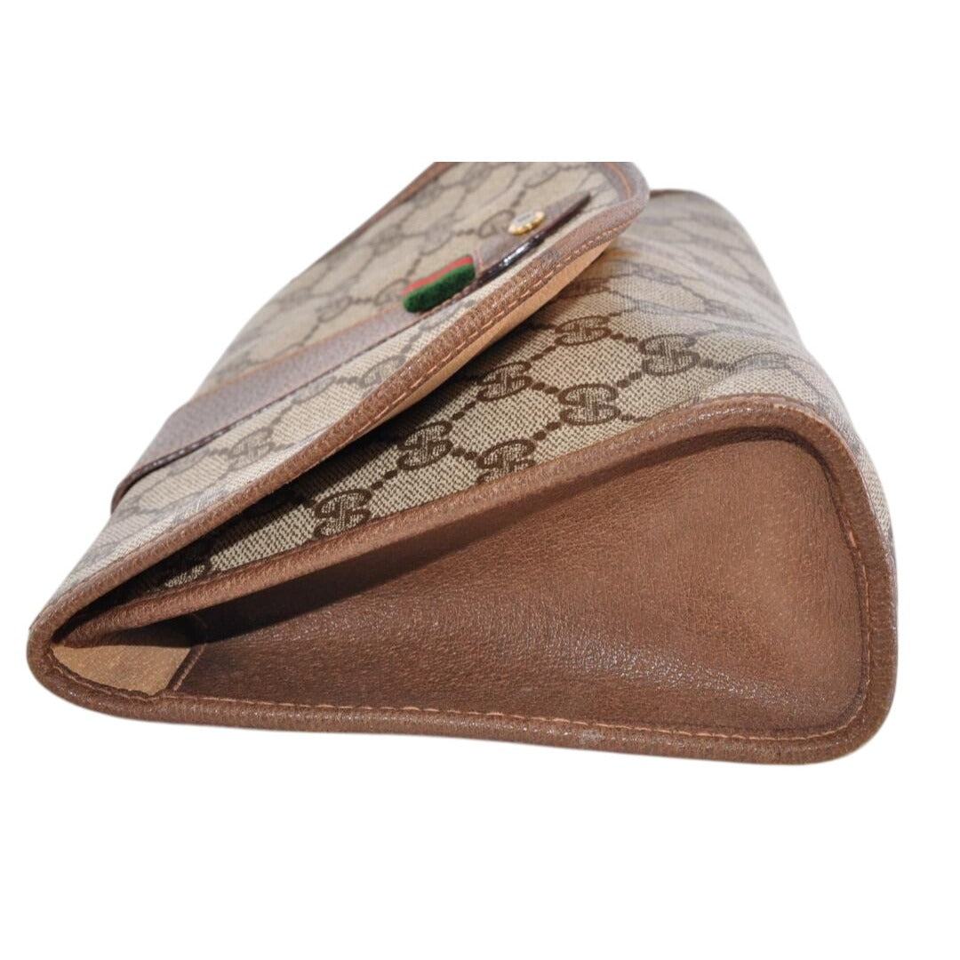 Gucci GG Supreme Ophidia Sherry Line Clutch Bag Wallet Web Canvas Tan