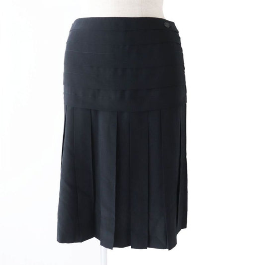 Hermes French CHANEL 06P P28626 Ladies 100% Silk Pleated Skirt With Coco