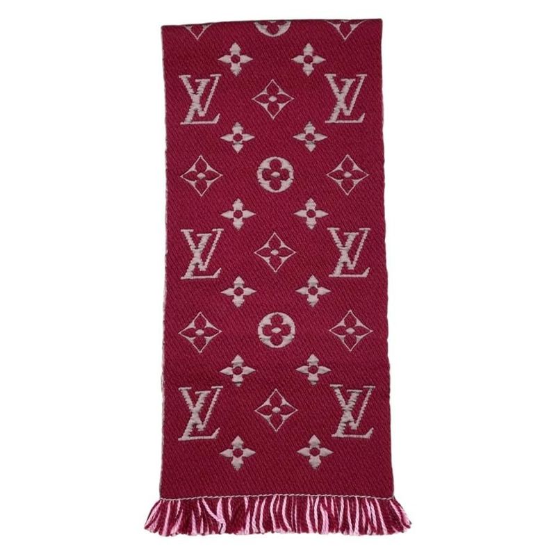 Louis Vuitton Scarf Echarpe Logomania Duo M73887 Monogram Wool Silk Wine Red