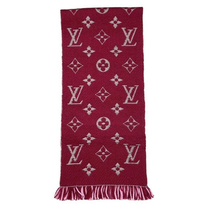 Louis Vuitton Scarf Echarpe Logomania Duo M73887 Monogram Wool Silk Wine Red
