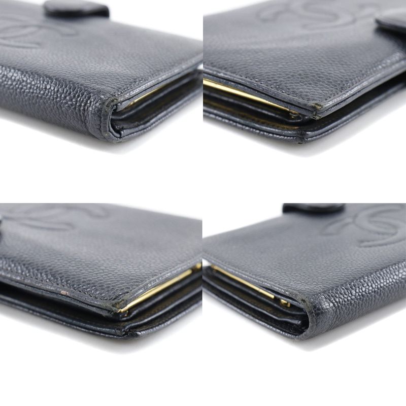 Chanel Caviar Skin Black Women's Long Wallet