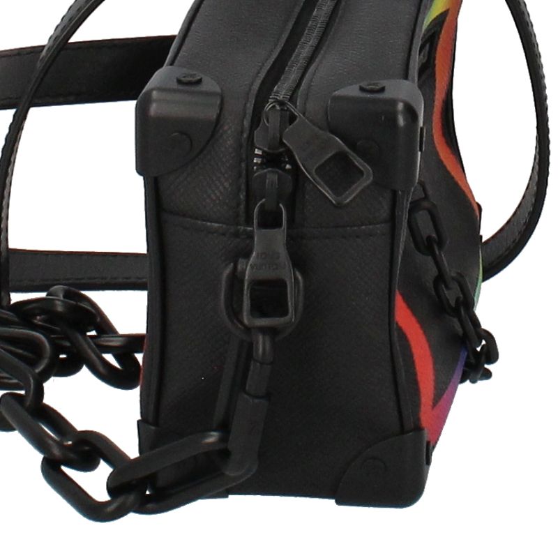 Louis Vuitton Mini Soft Trunk M30351 Taiga Men's Shoulder Bag Black Excellent