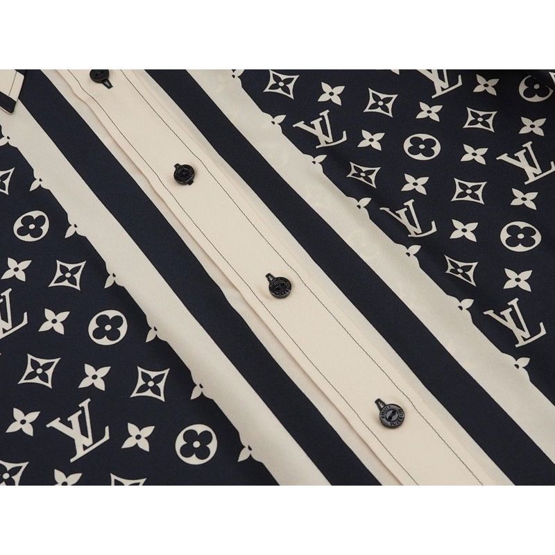 Louis Vuitton Monogram Pajama Shirt Silk Shirt Blouse Women's Tops Navy Ivory