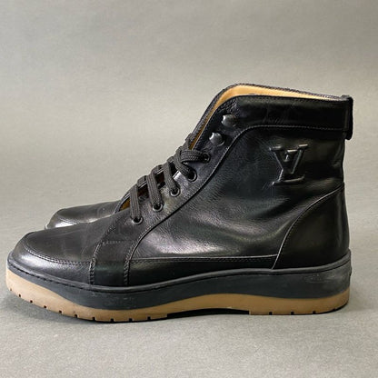 Louis Vuitton LV Logo Lace Up Boots Shoes 7 Black Leather