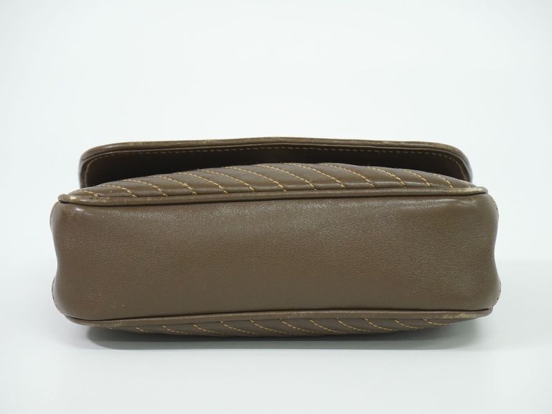 Authentic Celine Quilted Chain Shoulder Bag Pochette Leather Brown Bag Pre-owned