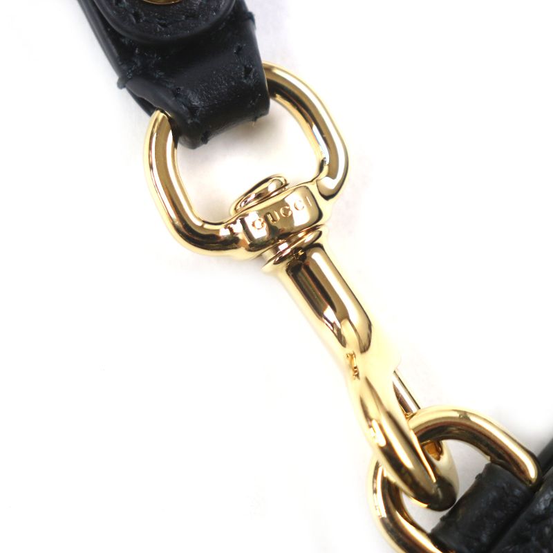 Gucci 700524 Leather Clutch Bag With Horsebit Strap Black Gold Hardware