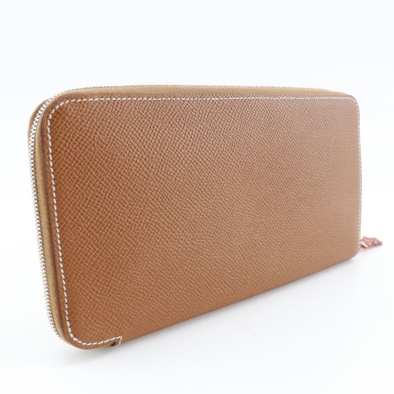 Hermes Azap Silk-in Vaux-epson Brown □Q Ladies Long Wallet