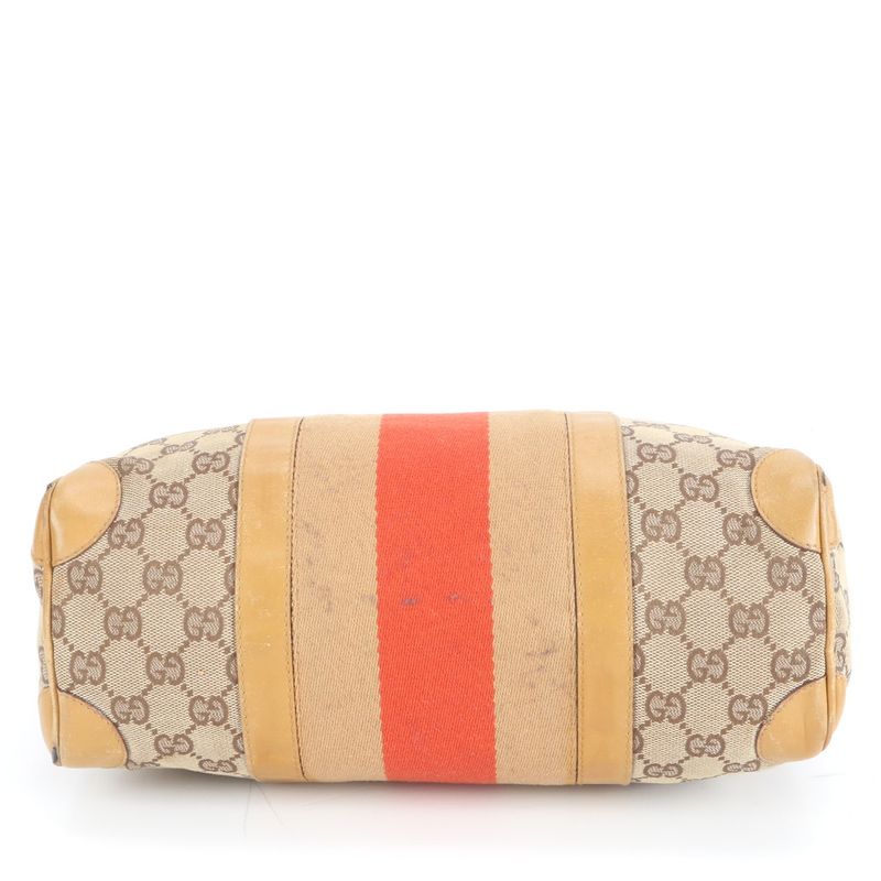 Gucci GG Canvas Leather Handbag Mini Boston 000-0851 Brown Gold Hardware Tote