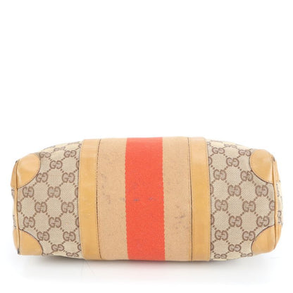 Gucci GG Canvas Leather Handbag Mini Boston 000-0851 Brown Gold Hardware Tote