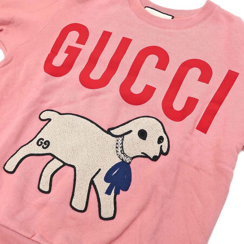 Gucci Sweatshirt Dog Rhinestone XS Pink 100% Cotton Long Sleeve Women's