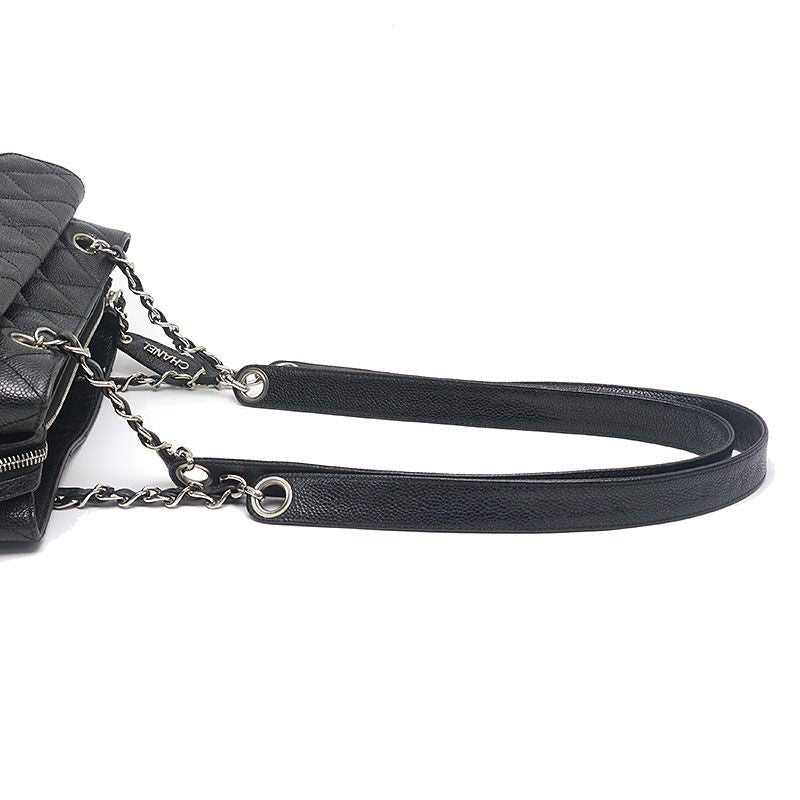Chanel Chain Tote Bag Caviar Skin Black And Silver Hardware