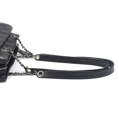 Chanel Chain Tote Bag Caviar Skin Black And Silver Hardware