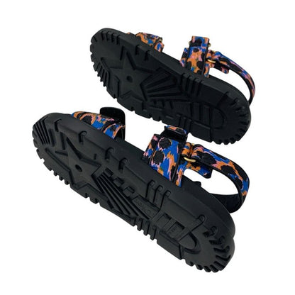 Christian Dioract Sandals Shoes Leather Black Multicolor Logo Velcro Strap