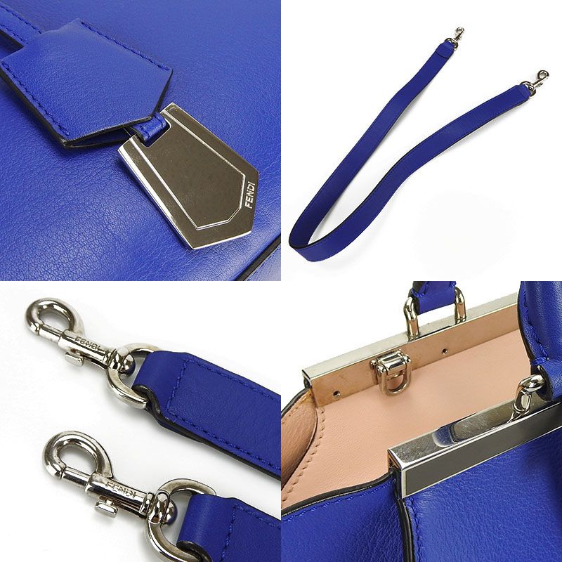 Fendi Handbag Trois Jour 8bh279 Leather Blue Silver Hardware 2WAY Shoulder