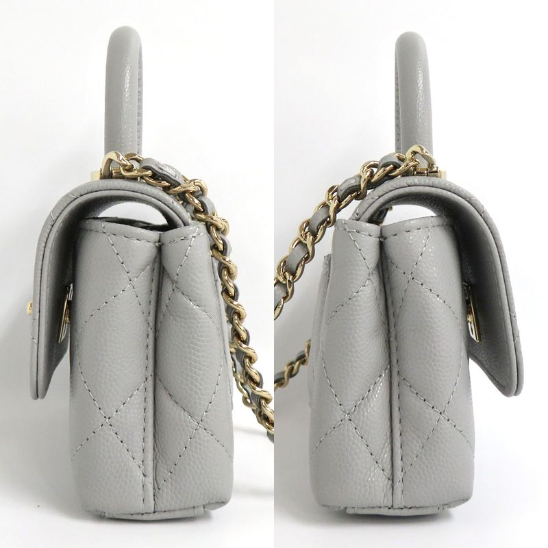 Chanel Matelasse Top Handle Flap Bag Caviar Skin Coco Handle 11cm