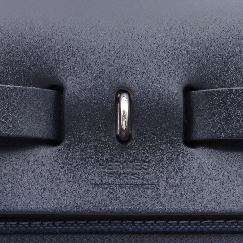 Hermes 2 Way Bag Herbag Her Bag Zip PM 31 Leather Toile Cadrille Blue Egée and