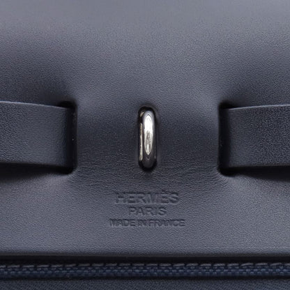 Hermes 2 Way Bag Herbag Her Bag Zip PM 31 Leather Toile Cadrille Blue Egée and