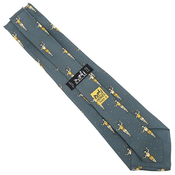 Hermes Necktie Jagring 9cm (3.54in) Silk Green and Yellow Blue Green Yellow