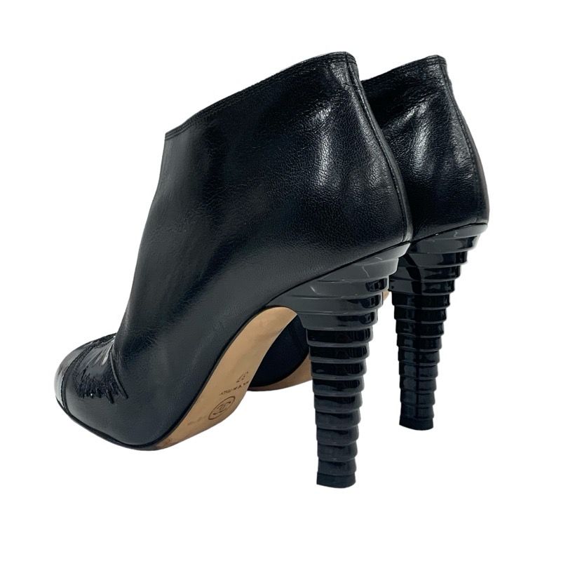 Chanel Boots Short Boots Shoes Leather Patent Black Here Mark Booties