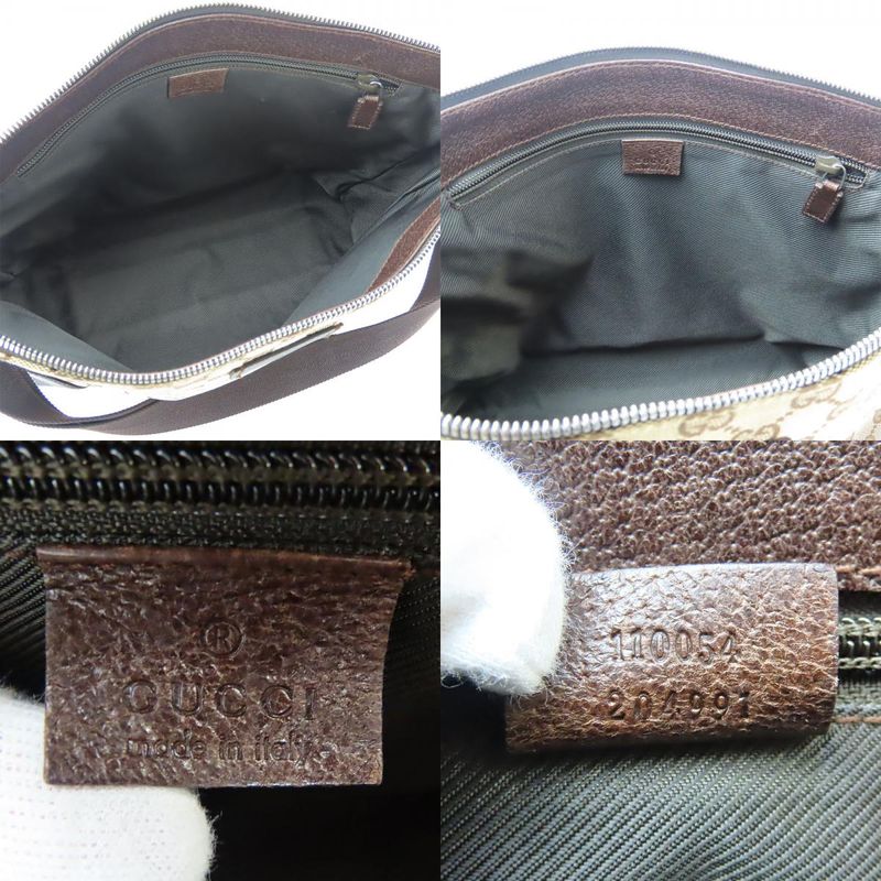 Gucci Shoulder Bag 110054 GG Canvas Leather Beige Dark Brown Silver Hardware