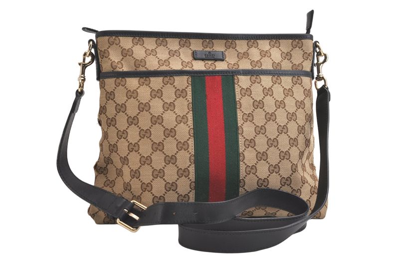 Gucci Web Sherry Line Shoulder Bag GG Canvas Leather 388926 Brown 3638n