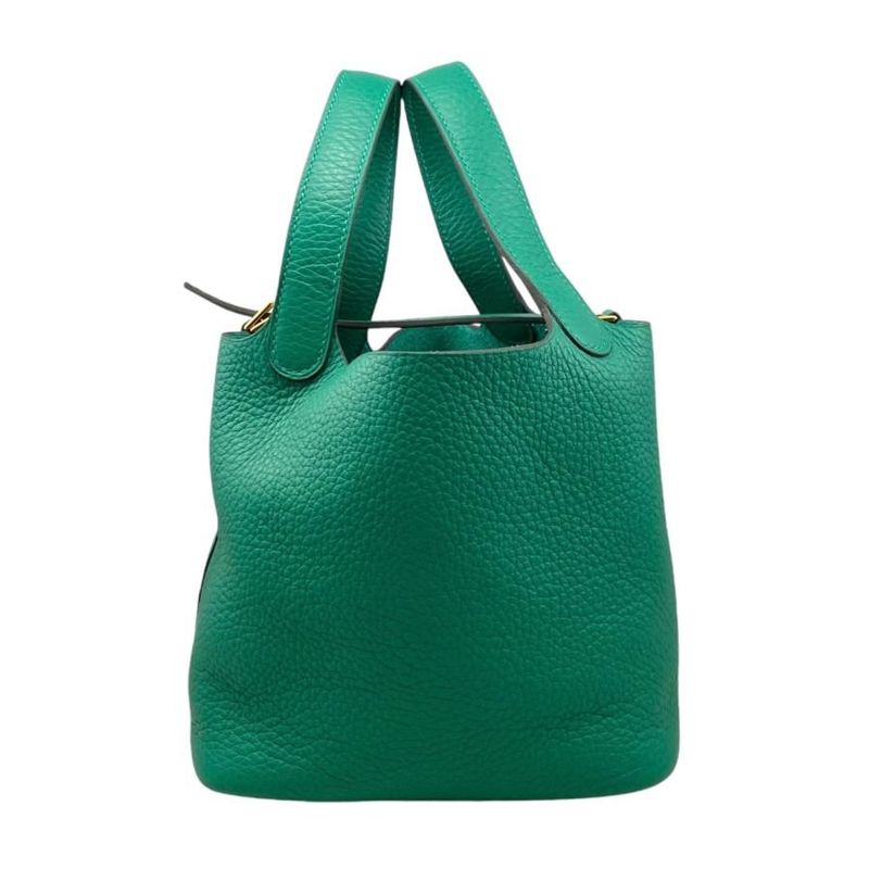 Hermes Handbag Picotin Lock PM W Engraved Taurillon Clemence Vertigo Green Gold