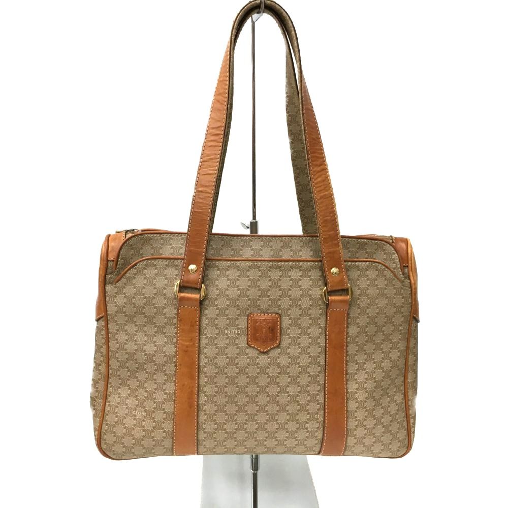 Celine Macadam Pattern Coated Canvas X Leather Bag Brown