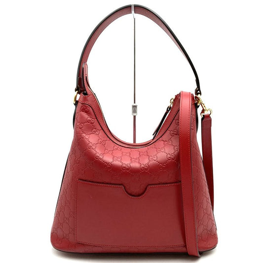 Gucci 414930 Shoulder Bag Handbag 2way Hobo Guccissima Leather Red Women