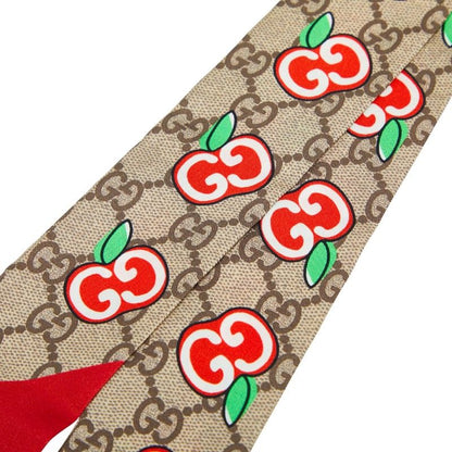 Gucci GG Printed Apple Neck Bow 627485 Beige Multicolor Silk Women's Gucci