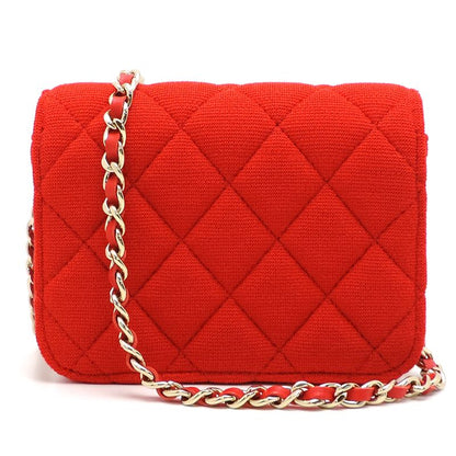 Chanel Shoulder Mini Quilted Chain Cotton Red Bag