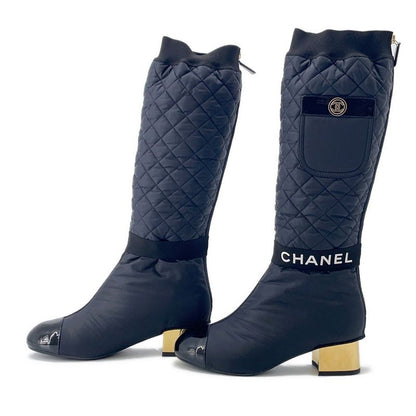 Chanel Long Boots CC Logo Quilted 39C Shoes