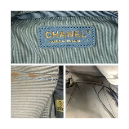 Chanel 255 Quilted Blue Gold Hardware Denim Shoulder Bag Pochette Women 505317